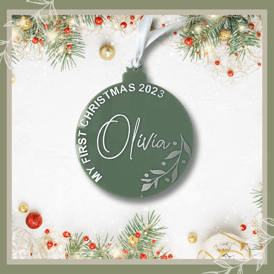 personalised Christmas bauble, Christmas decor, Christmas ornament, my first Christmas, 2023, Christmas 2023, Dino Christmas, baubles, Christmas decoration, Christmas Eve, December 1st gift box, personalised gift, keepsake gift, keepsake item  Edit alt text