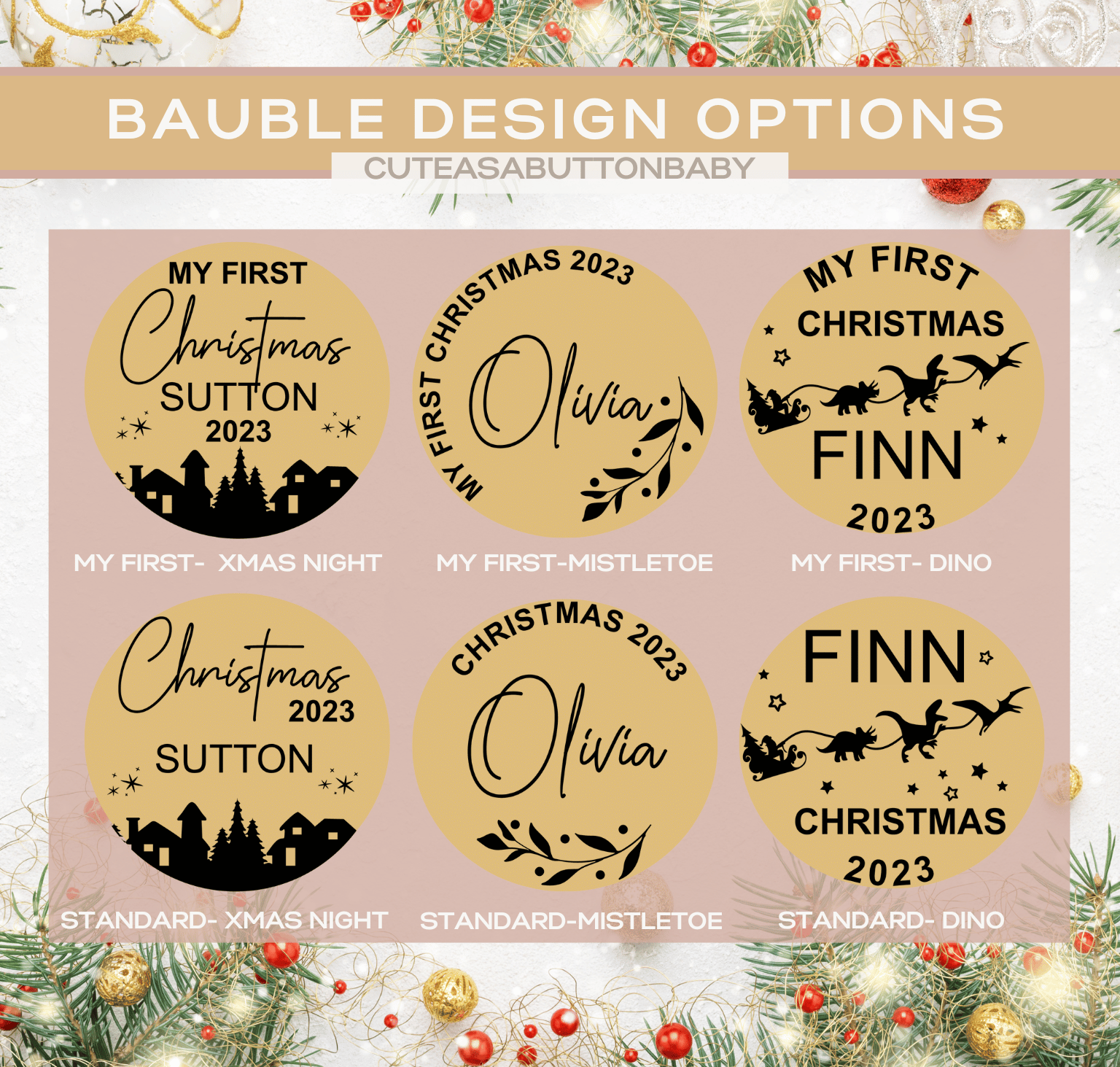 personalised Christmas bauble, Christmas decor, Christmas ornament, my first Christmas, 2023, Christmas 2023, Dino Christmas, baubles, Christmas decoration, Christmas Eve, December 1st gift box, personalised gift, keepsake gift, keepsake item